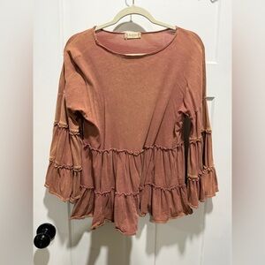 Altar'd State Terracotta Ruffle Sleeve Blouse